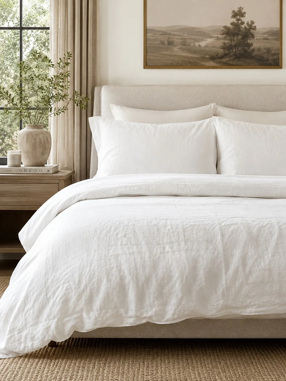 Quince European Linen Duvet Cover Set White Full Queen + 2 Shams